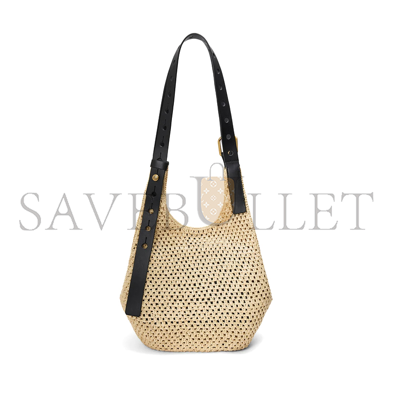 LOEWE SMALL PUNCH HOLE HOBO IN RAFFIA AND CALFSKIN A914W86X01 (43*40*40cm)